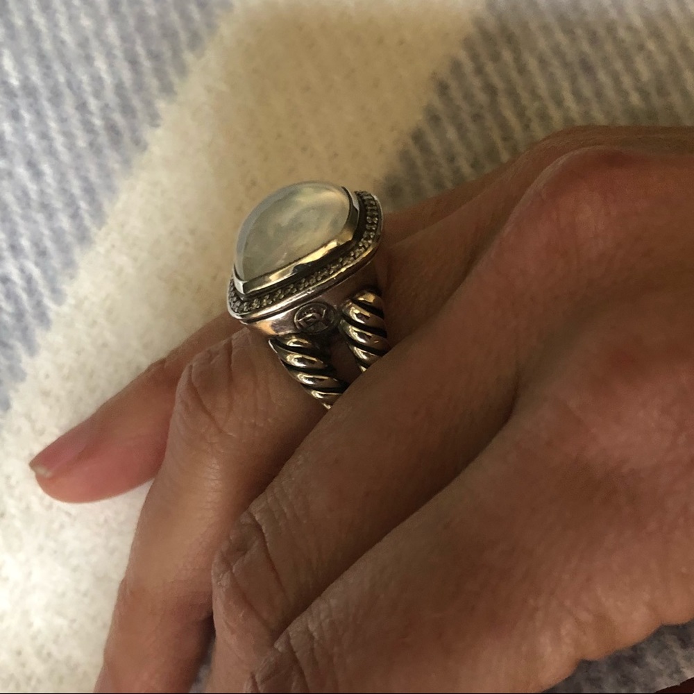 SOLD David Yurman Moonstone & Diamond Ring - Picture 6 of 8